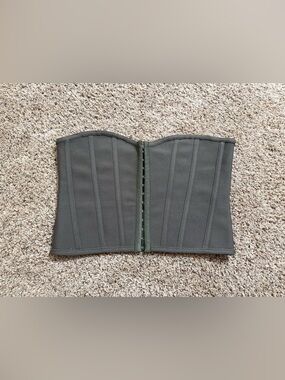 Olive Corset Top Bustier Strapless Boned Size 8 Y2K Trendy